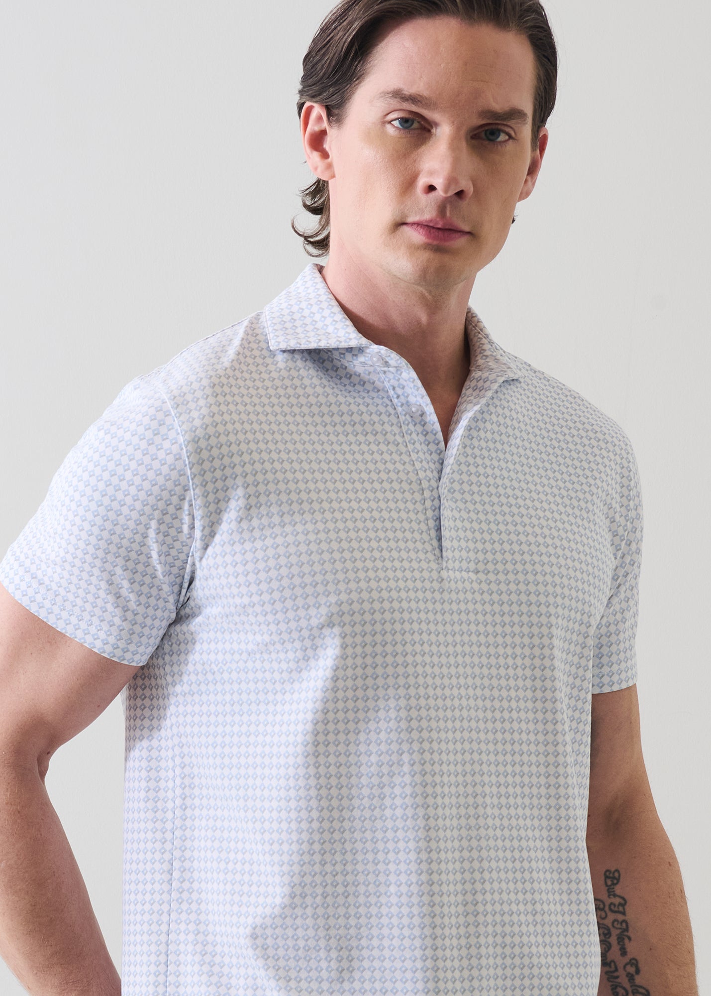 Pima Cotton Stretch  Micro Geometric Print Polo - PATRICK ASSARAF