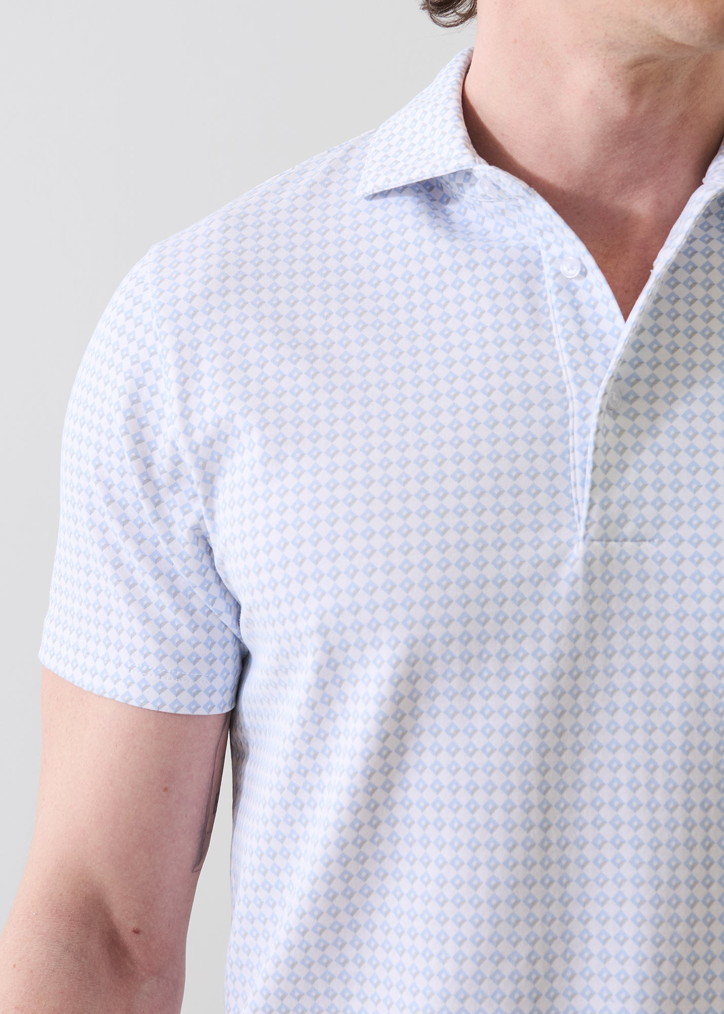 Pima Cotton Stretch  Micro Geometric Print Polo - PATRICK ASSARAF