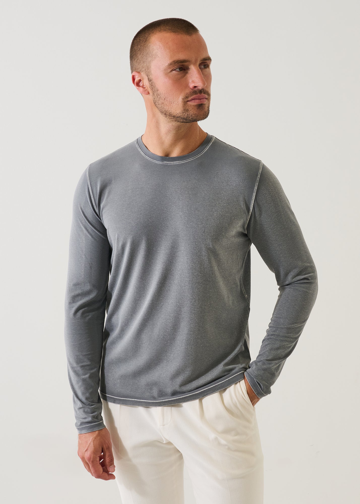 Pima Cotton Stretch Vintage Wash Long Sleeve T-Shirt