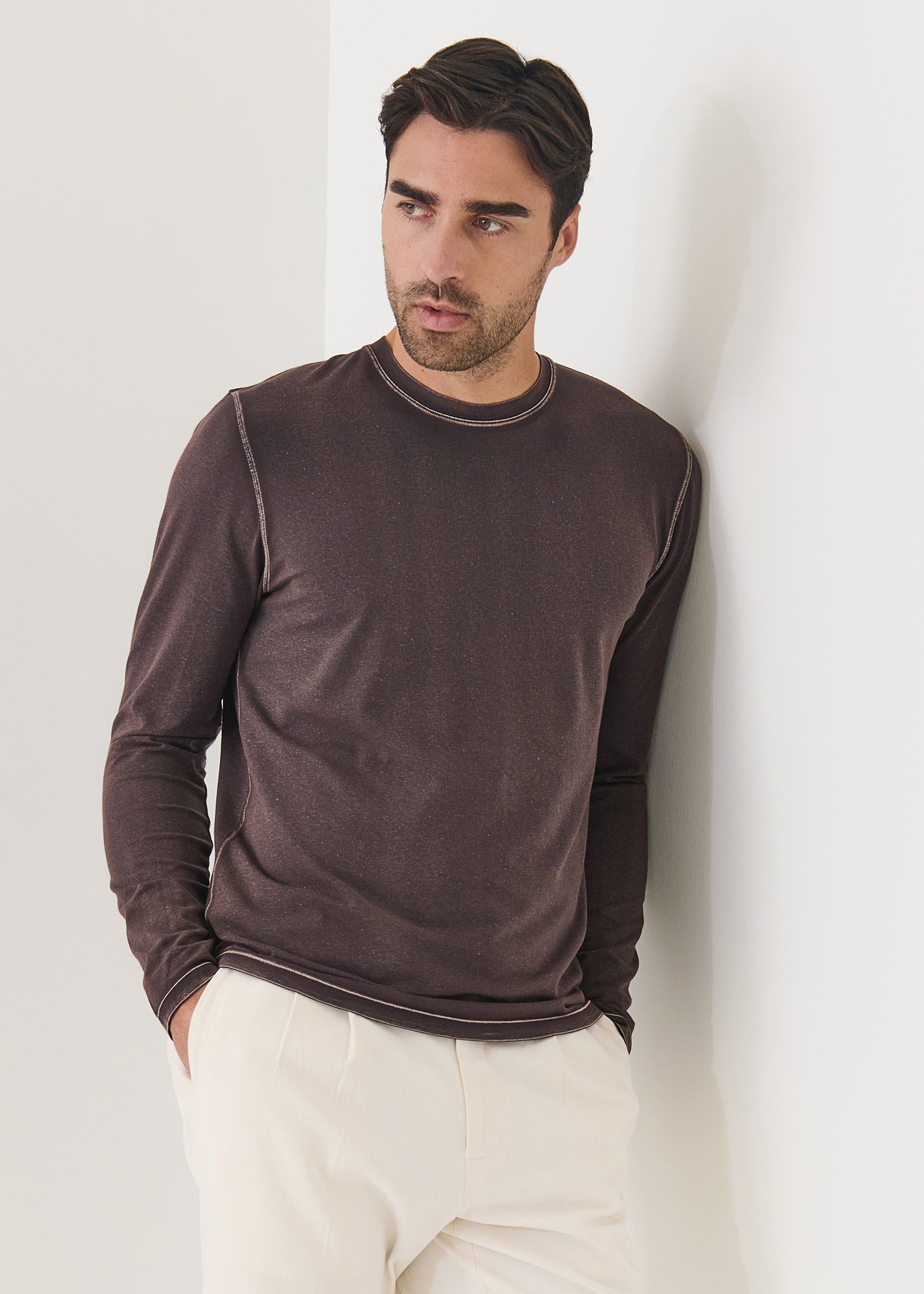 Pima Cotton Stretch Vintage Wash Long Sleeve T-Shirt