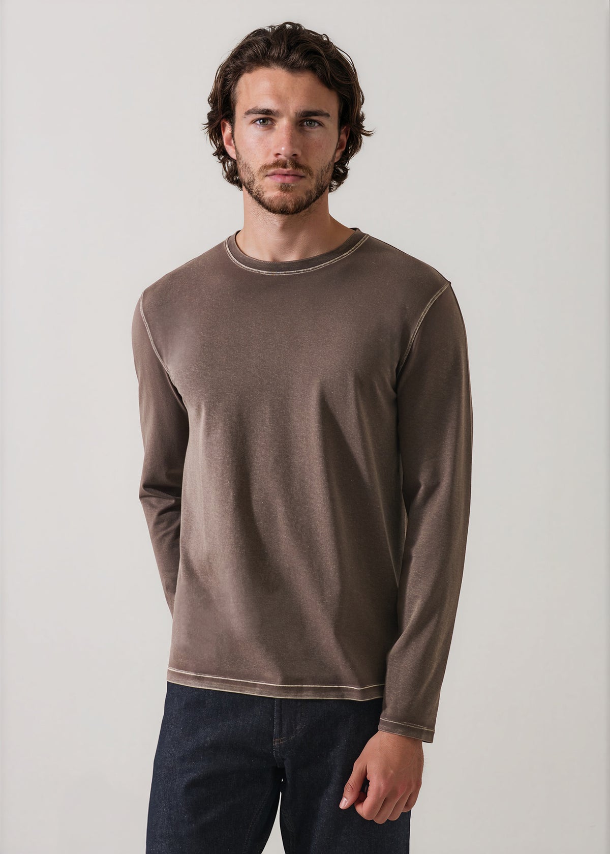 Pima Cotton Stretch Vintage Wash Long Sleeve T-Shirt - PATRICK ASSARAF