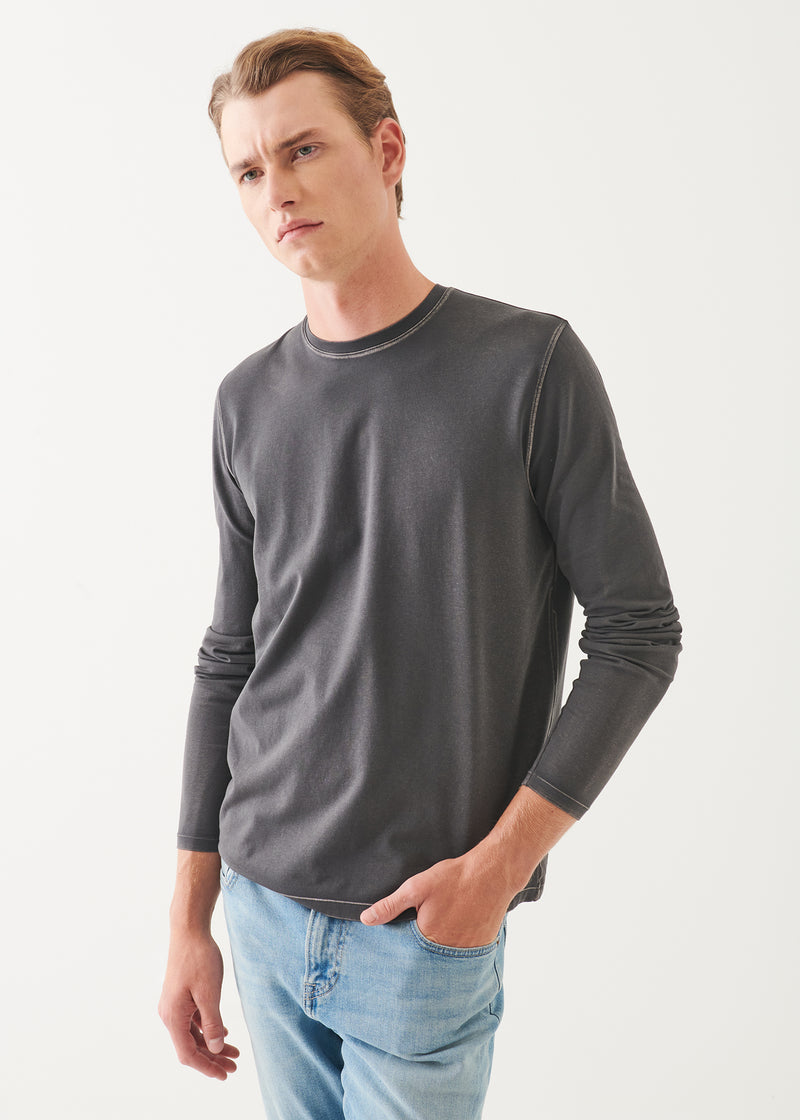 Pima Cotton Stretch Vintage Wash Long Sleeve T-Shirt