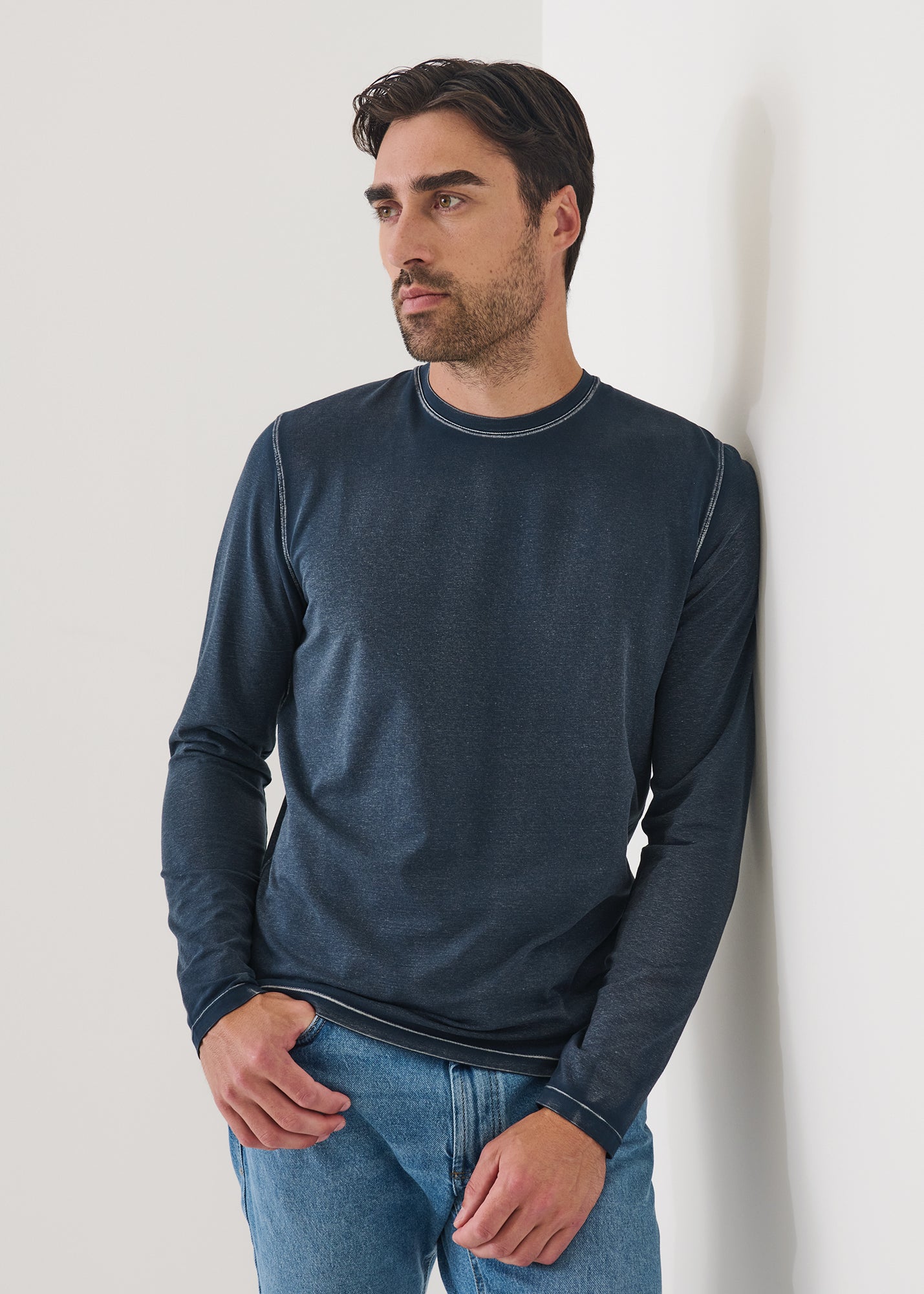 Pima Cotton Stretch Vintage Wash Long Sleeve T-Shirt