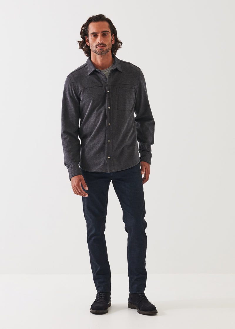 Pima Stretch Fleece Snap-Front Overshirt