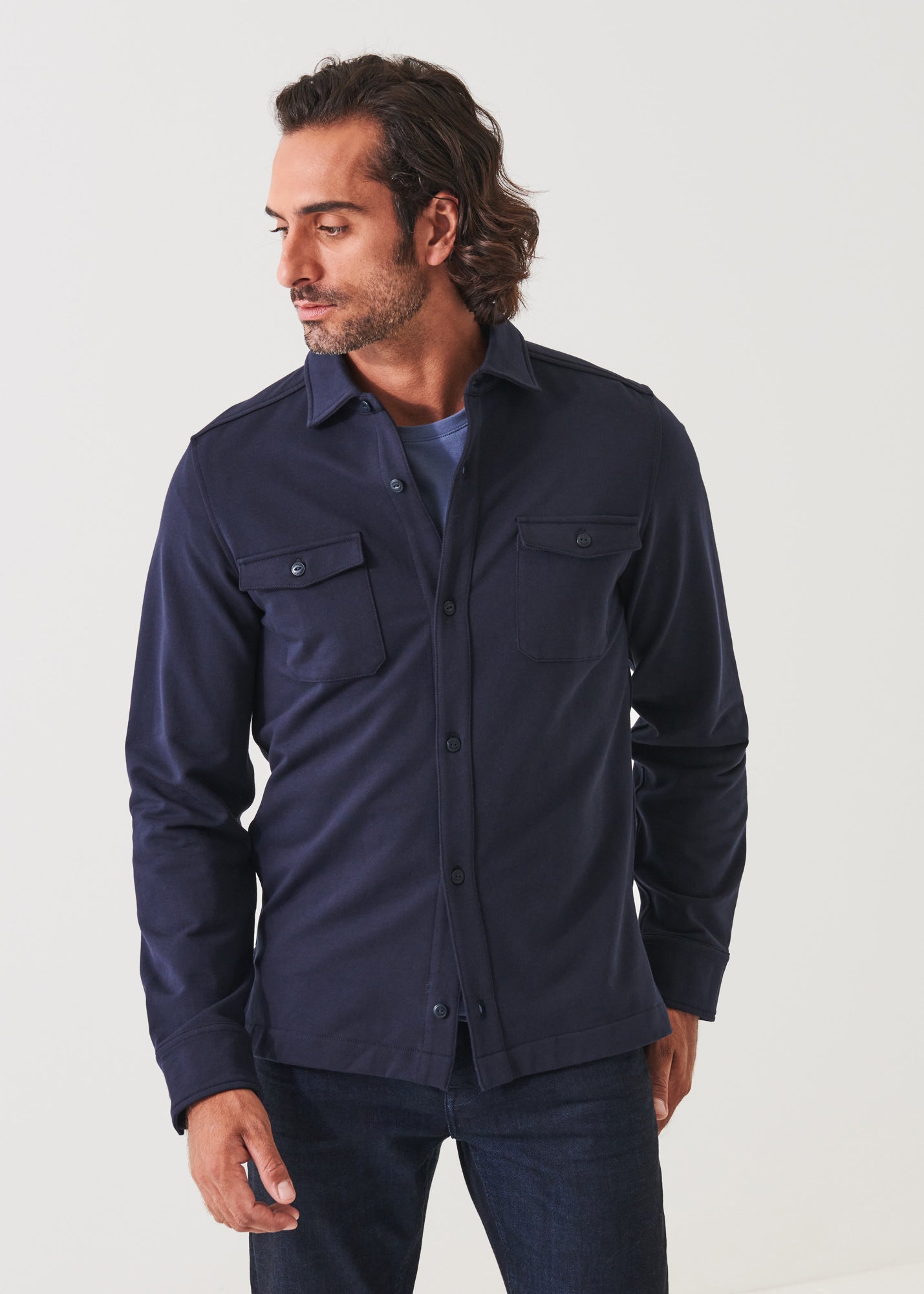 Pima Stretch Fleece Button-up Overshirt