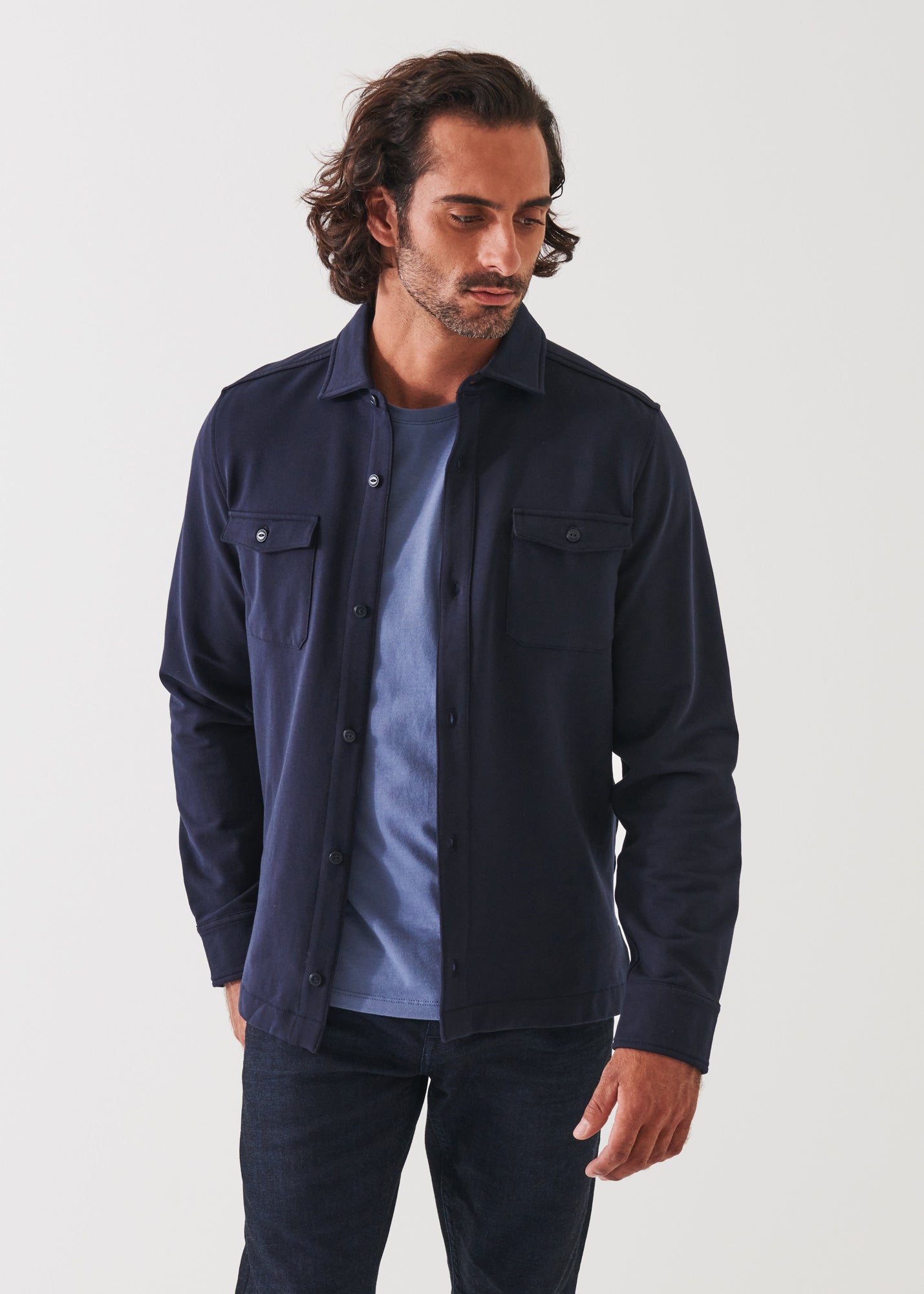 Pima Stretch Fleece Button-up Overshirt