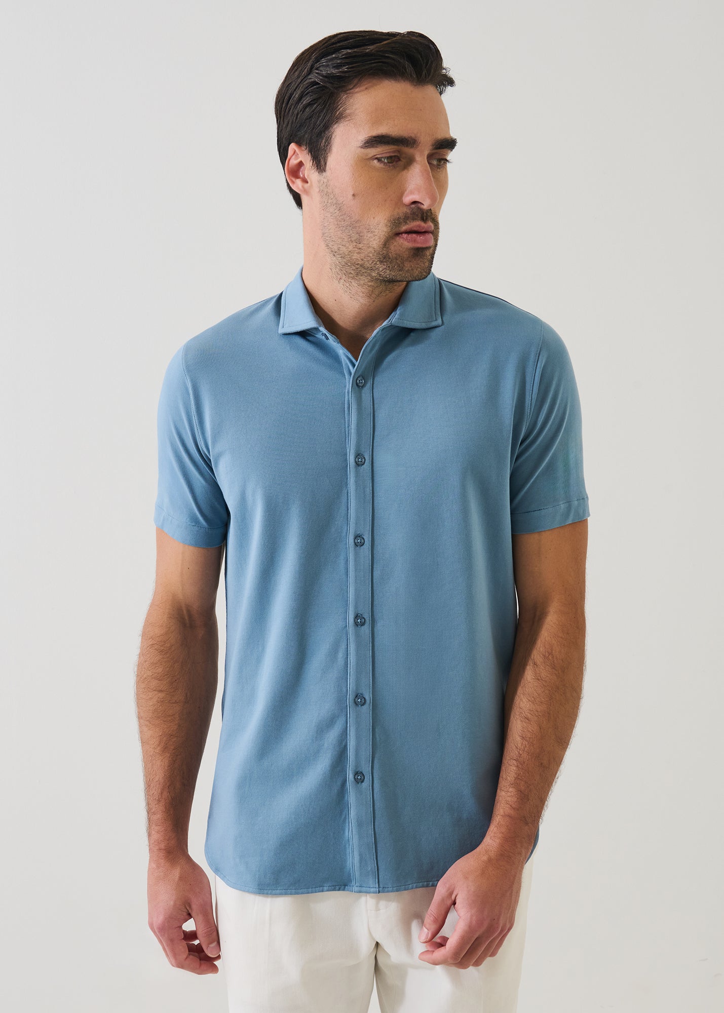 Pima Cotton Stretch Button Front Shirt - PATRICK ASSARAF