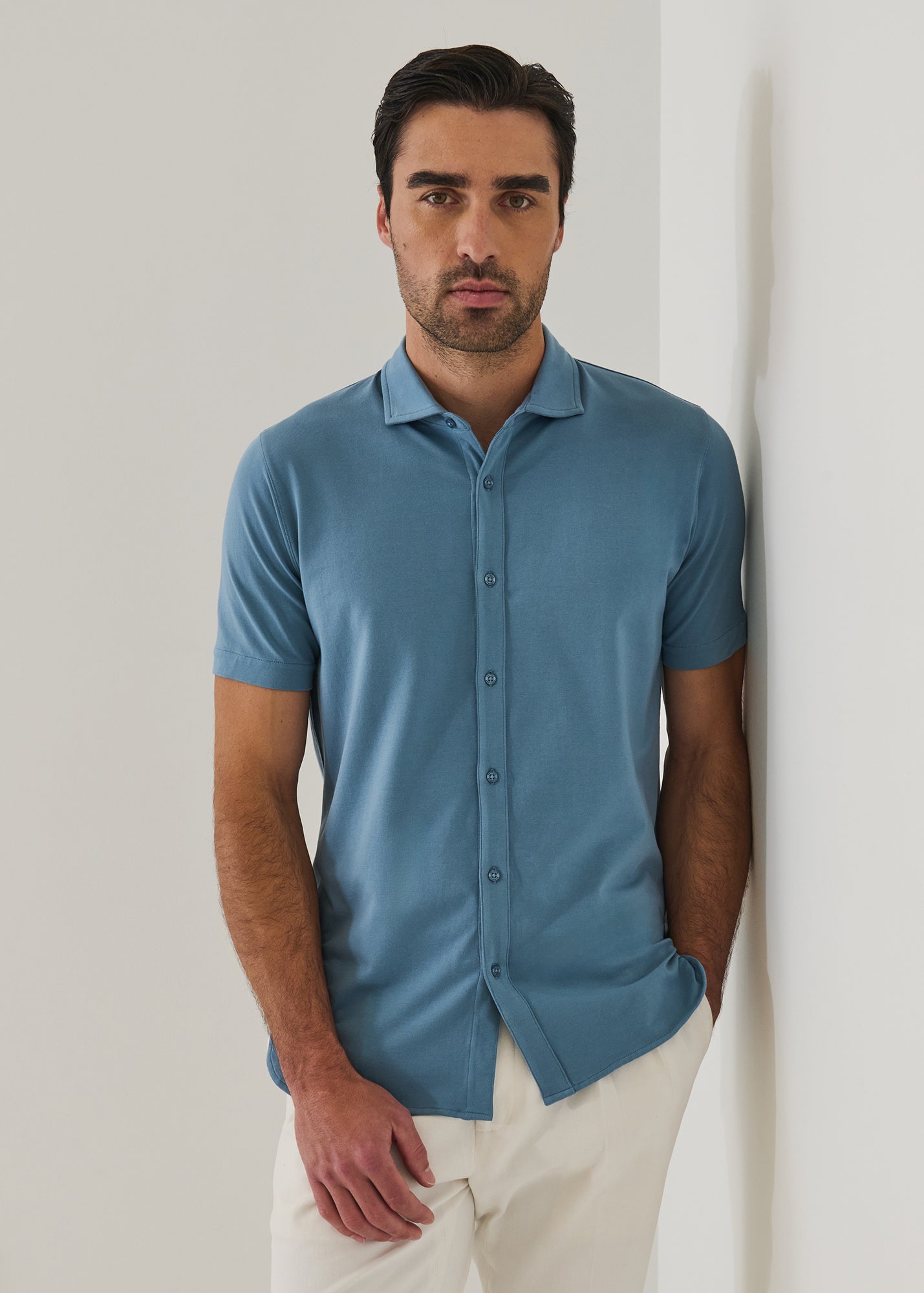 Pima Cotton Stretch Button Front Shirt - PATRICK ASSARAF