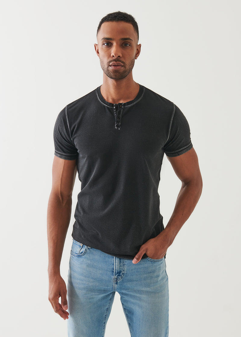 Pima Cotton Stretch Vintage Wash Henley T-Shirt