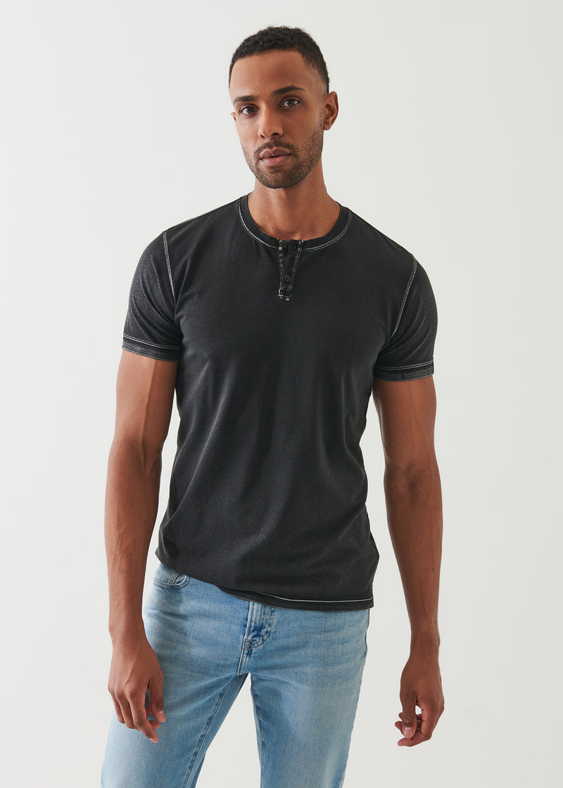 Pima Cotton Stretch Vintage Wash Henley T-Shirt