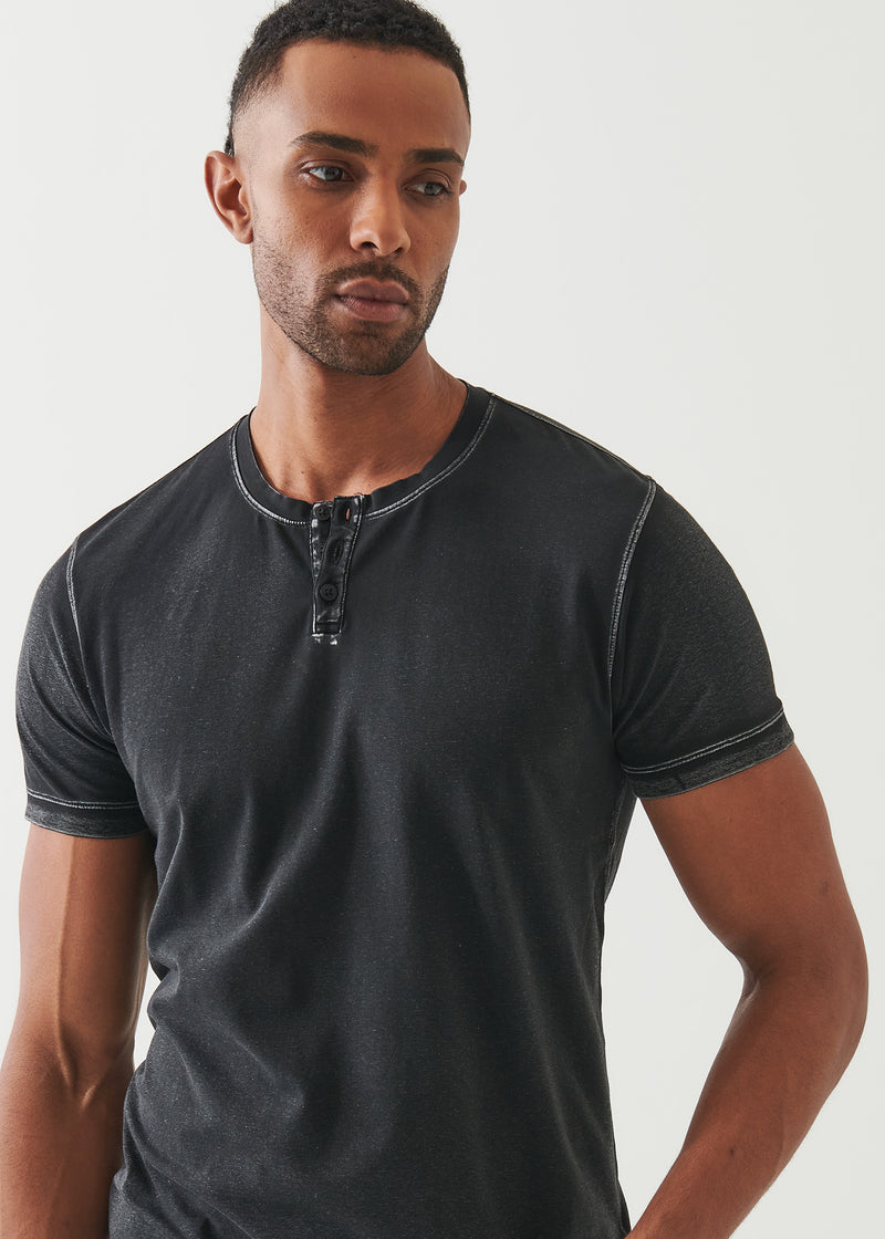 Pima Cotton Stretch Vintage Wash Henley T-Shirt