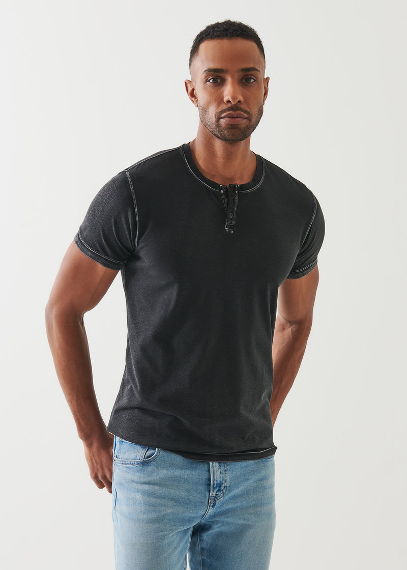 Pima Cotton Stretch Vintage Wash Henley T-Shirt