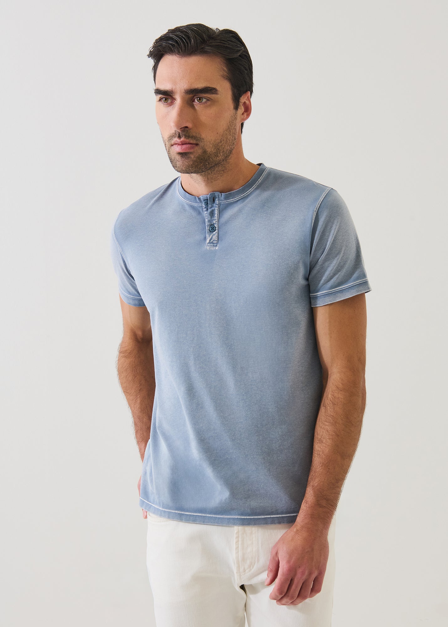 Pima Cotton Stretch Vintage Wash Henley T-Shirt - PATRICK ASSARAF