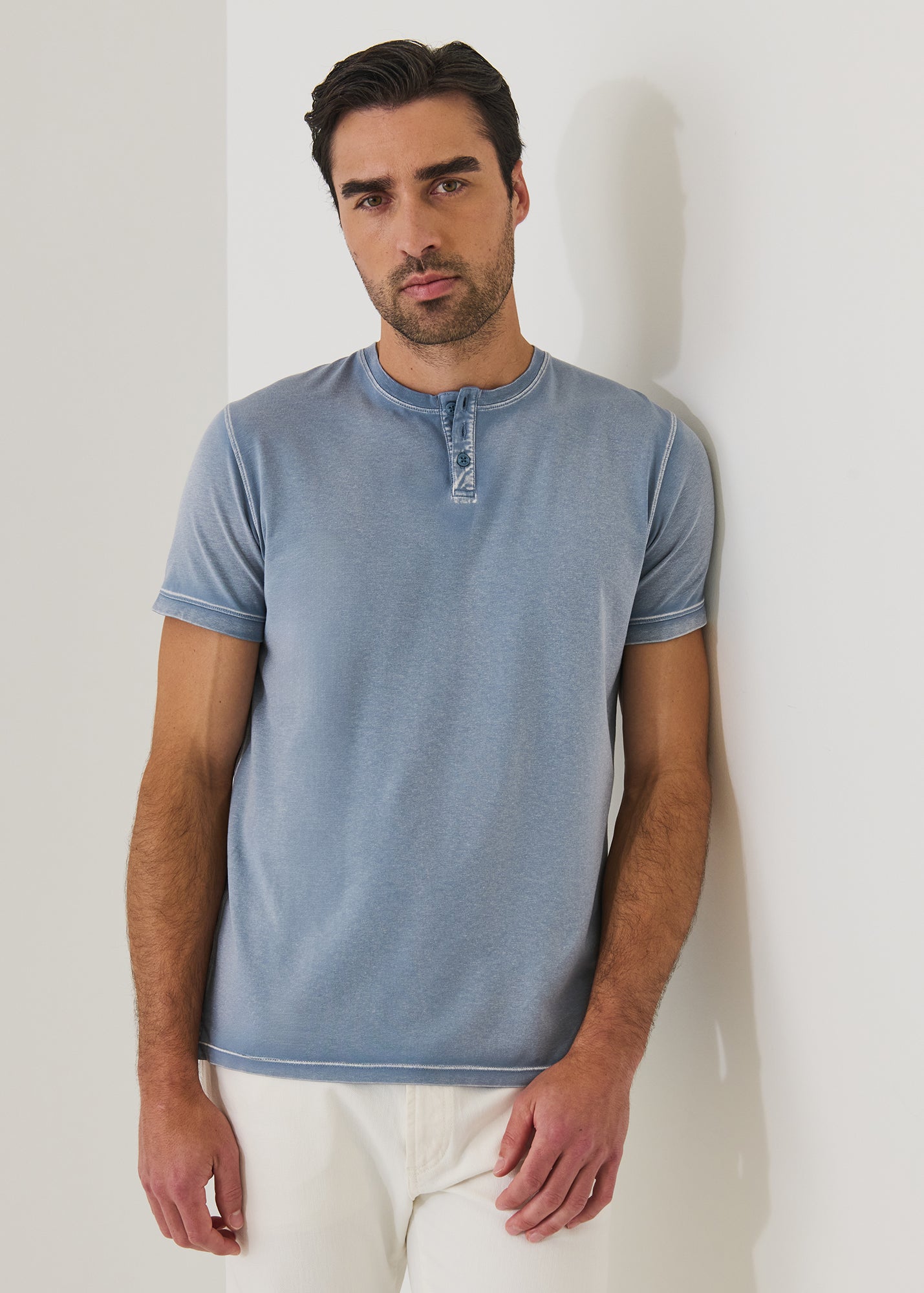 Pima Cotton Stretch Vintage Wash Henley T-Shirt - PATRICK ASSARAF