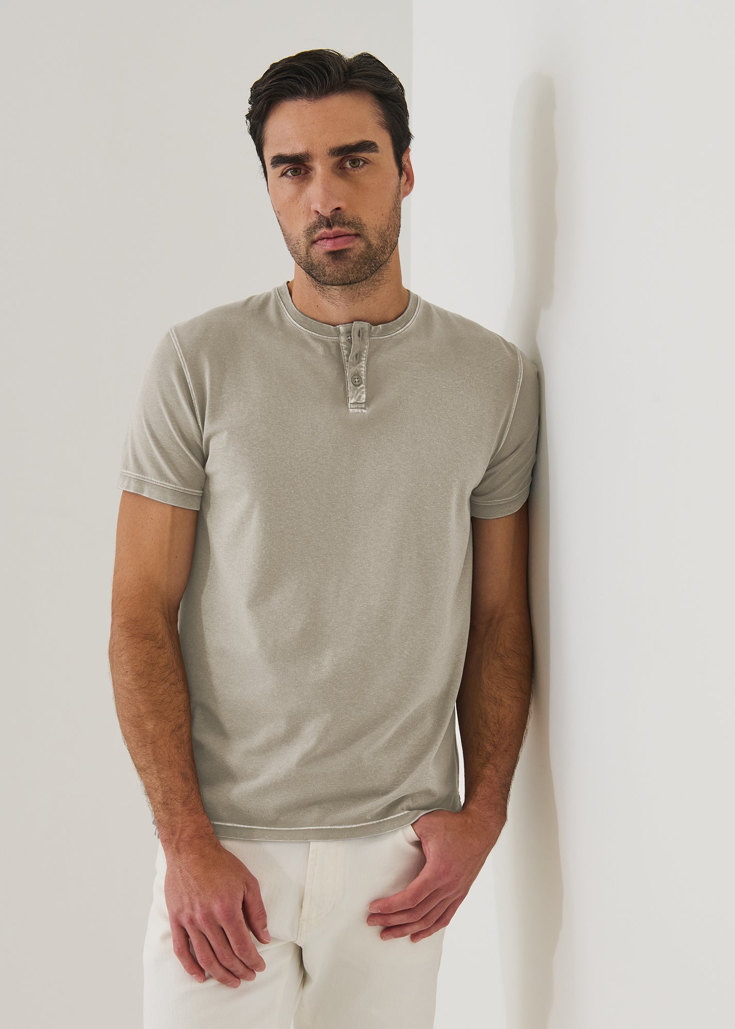 Pima Cotton Stretch Vintage Wash Henley T-Shirt - PATRICK ASSARAF