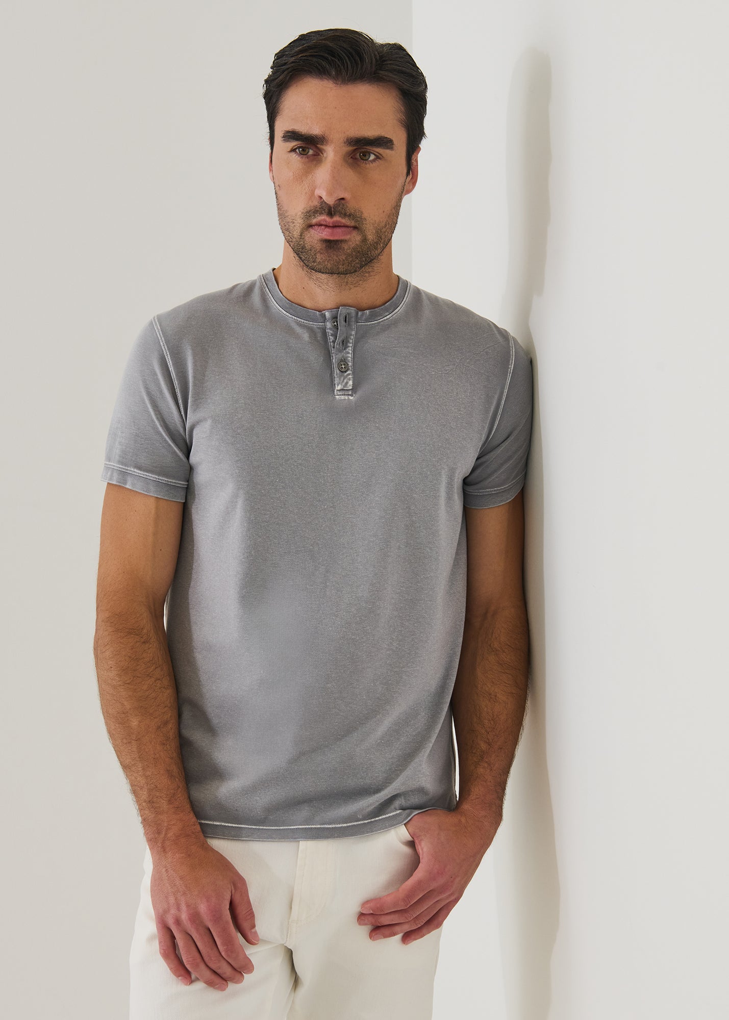 Pima Cotton Stretch Vintage Wash Henley T-Shirt - PATRICK ASSARAF