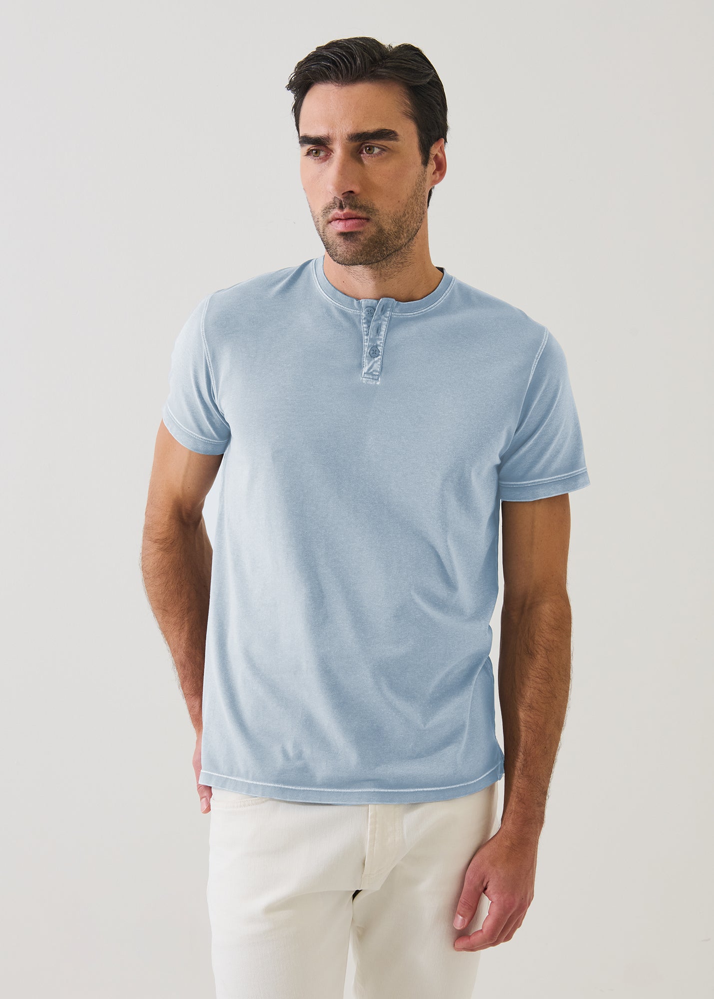 Pima Cotton Stretch Vintage Wash Henley T-Shirt - PATRICK ASSARAF
