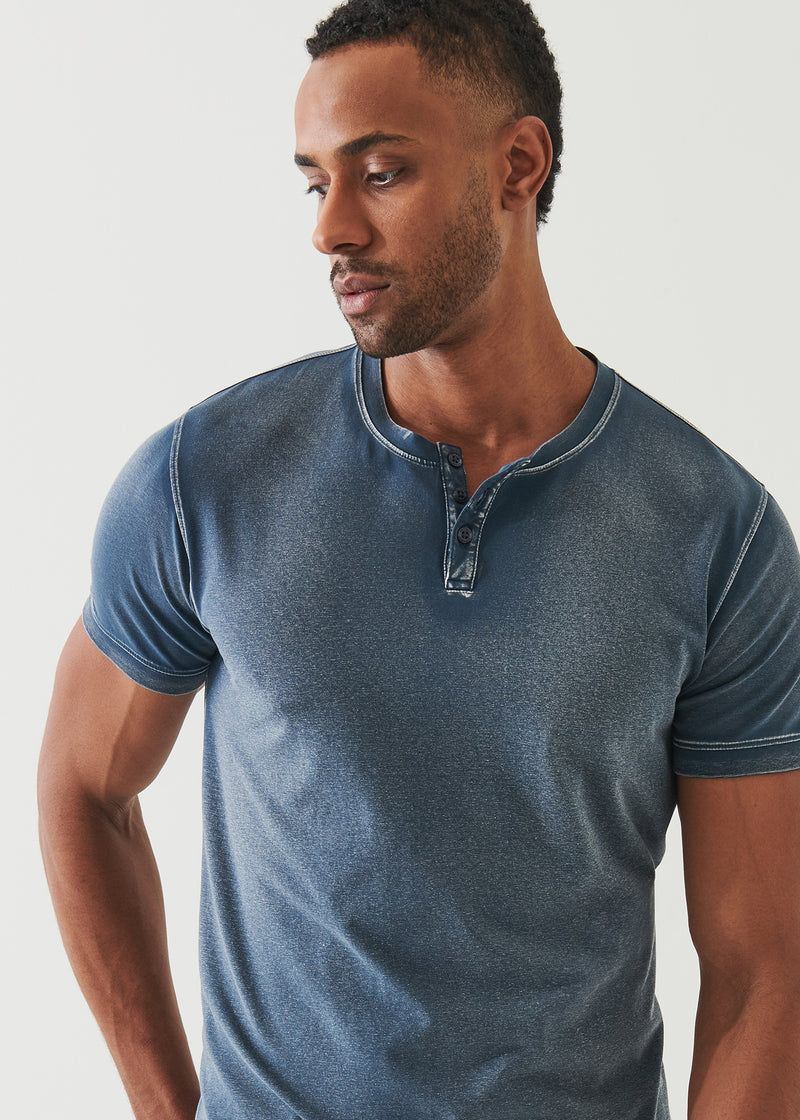 Pima Cotton Stretch Vintage Wash Henley T-Shirt