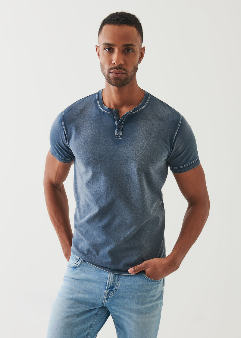 Pima Cotton Stretch Vintage Wash Henley T-Shirt