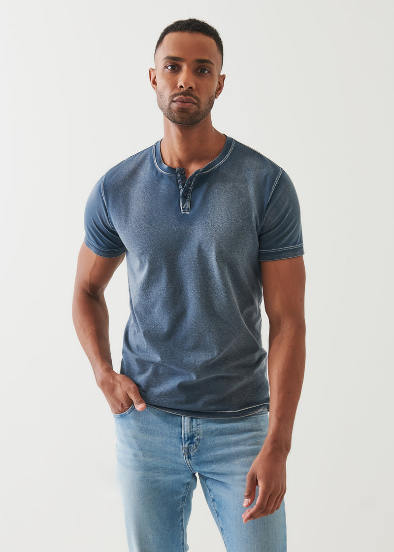 Pima Cotton Stretch Vintage Wash Henley T-Shirt