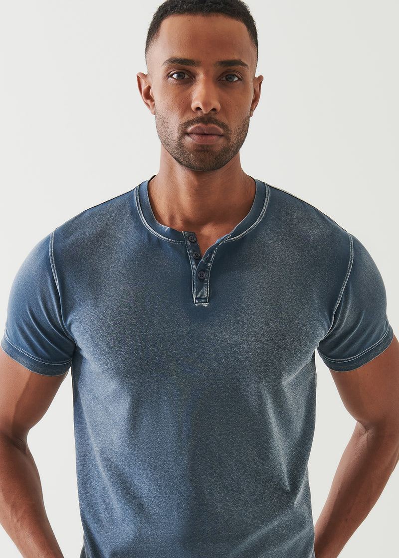 Pima Cotton Stretch Vintage Wash Henley T-Shirt