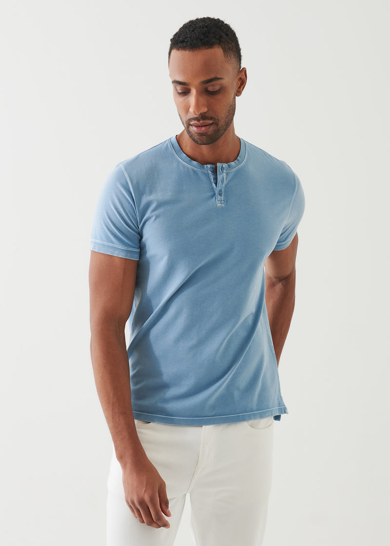 Pima Cotton Stretch Vintage Wash Henley T-Shirt