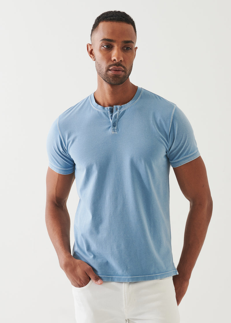 Pima Cotton Stretch Vintage Wash Henley T-Shirt