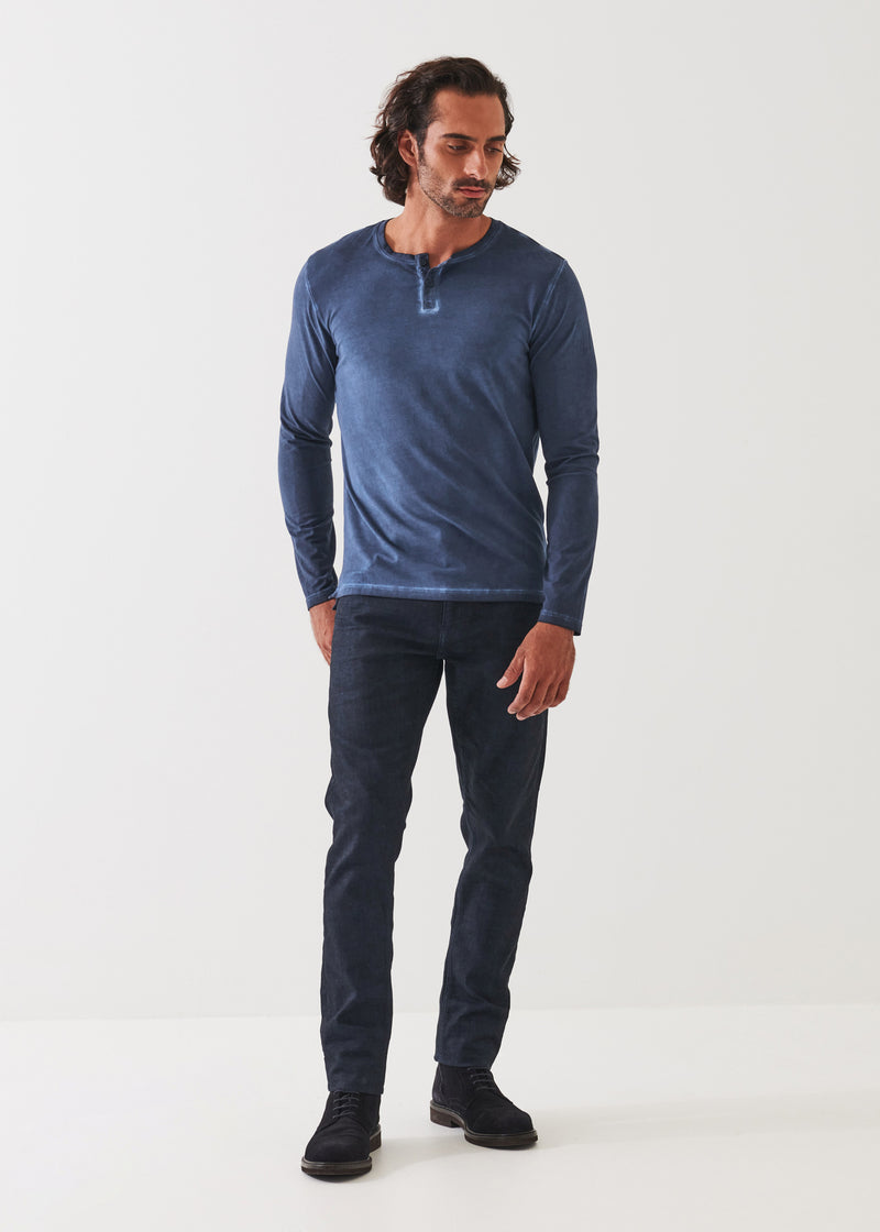 Pima Cotton Stretch Vintage Wash Henley