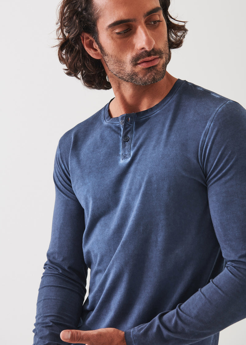 Pima Cotton Stretch Vintage Wash Henley