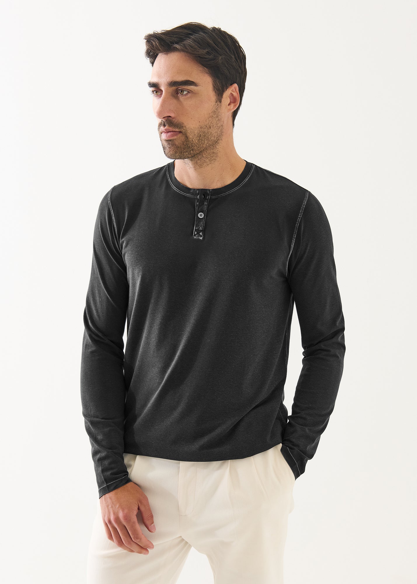 Pima Cotton Stretch Vintage Wash Henley - PATRICK ASSARAF