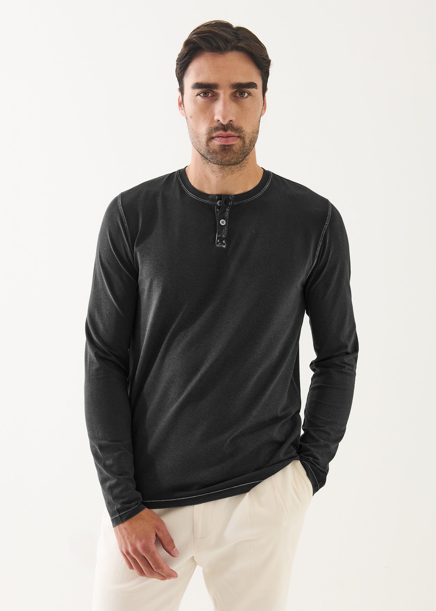 Pima Cotton Stretch Vintage Wash Henley - PATRICK ASSARAF