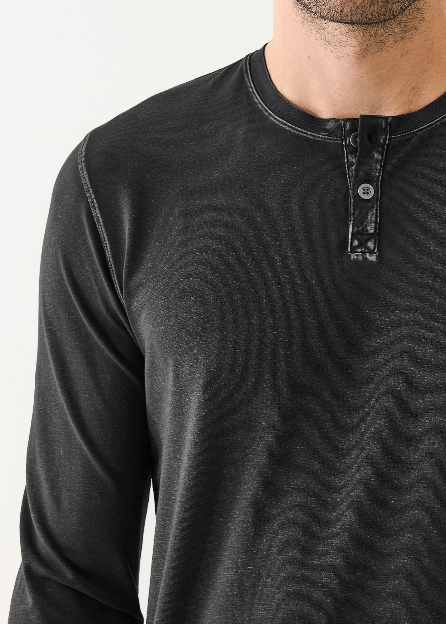 Pima Cotton Stretch Vintage Wash Henley - PATRICK ASSARAF