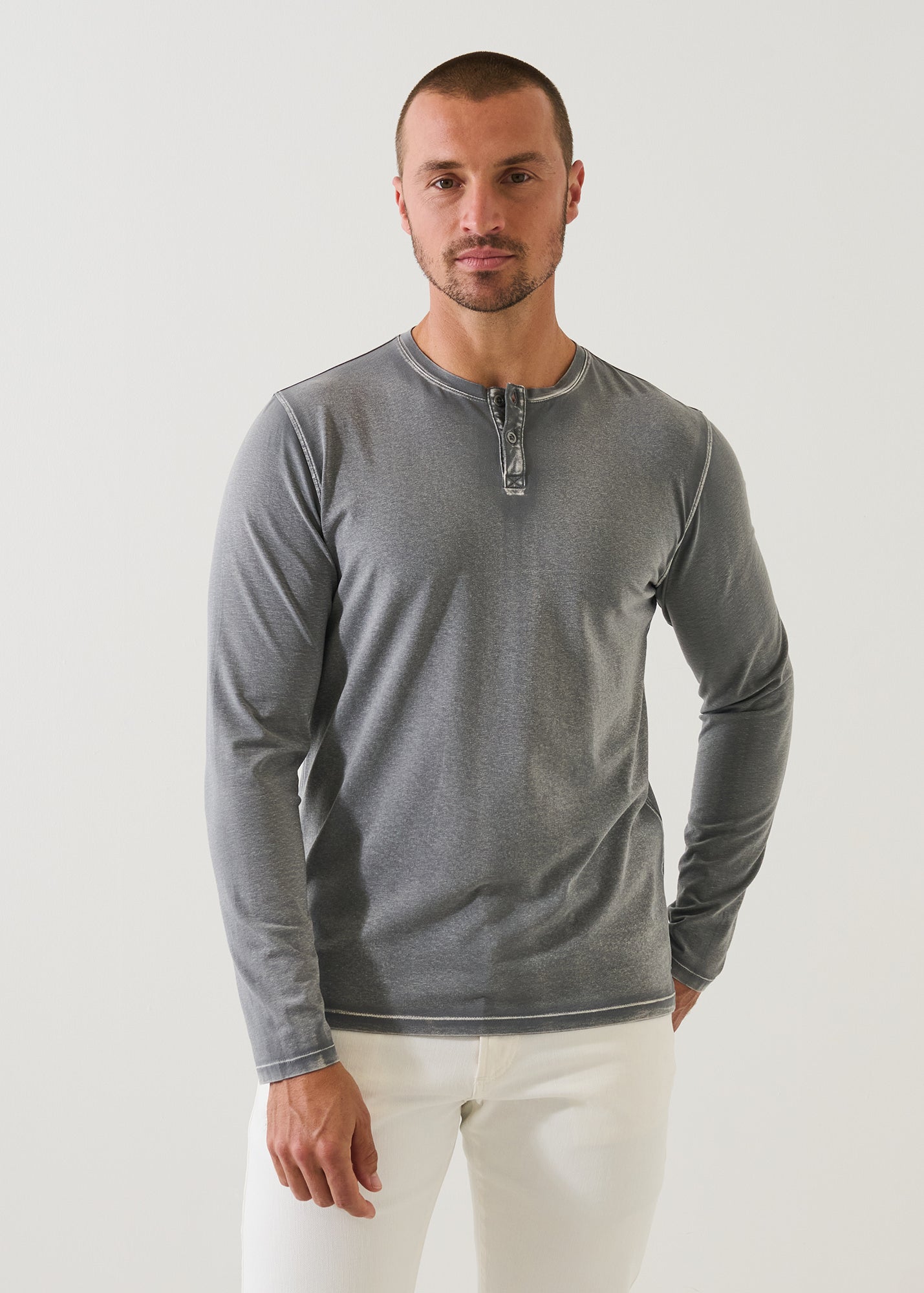 Pima Cotton Stretch Vintage Wash Henley
