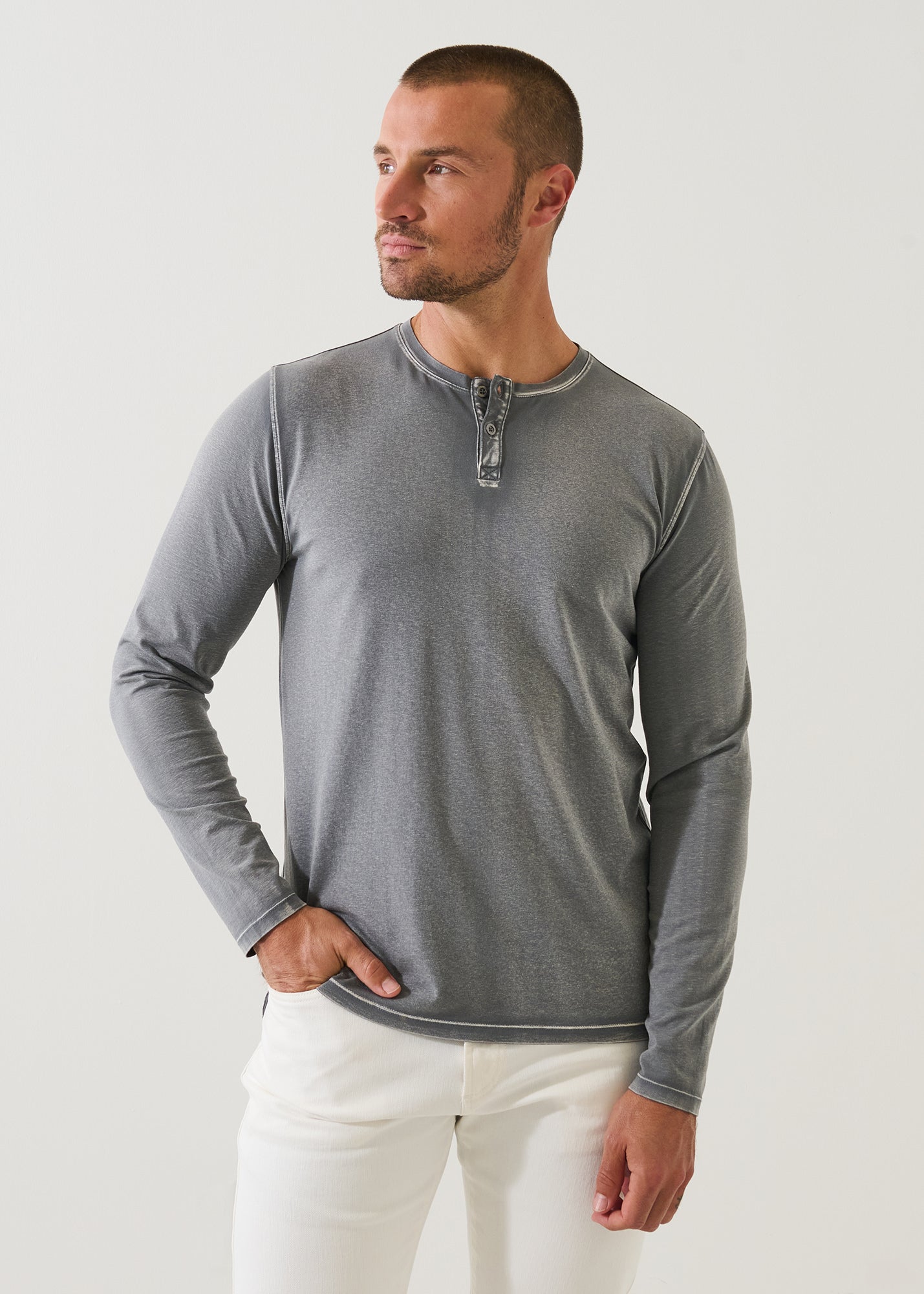 Pima Cotton Stretch Vintage Wash Henley