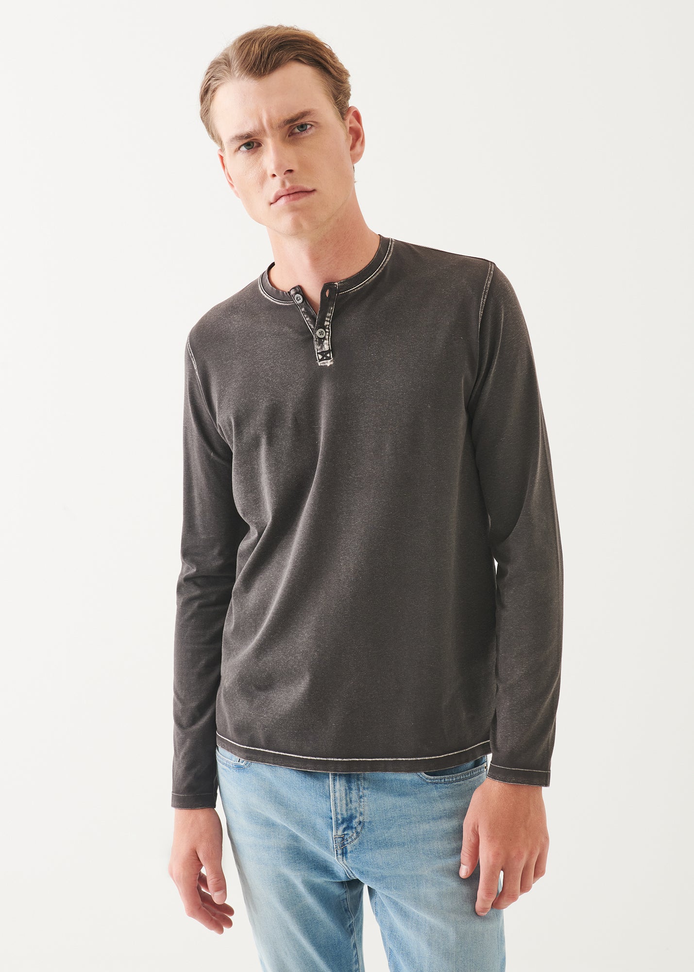 Pima Cotton Stretch Vintage Wash Henley