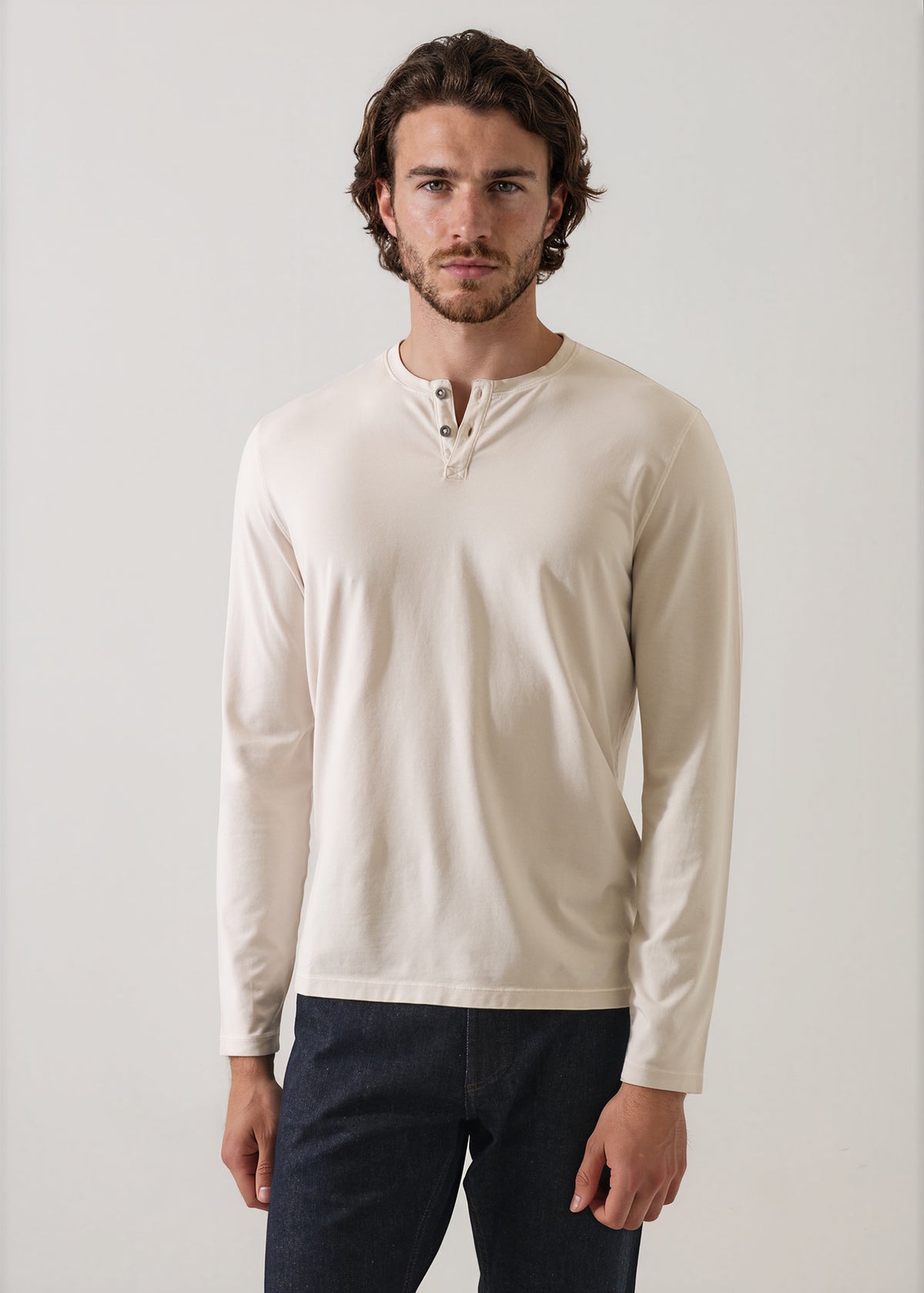 Pima Cotton Stretch Vintage Wash Henley - PATRICK ASSARAF
