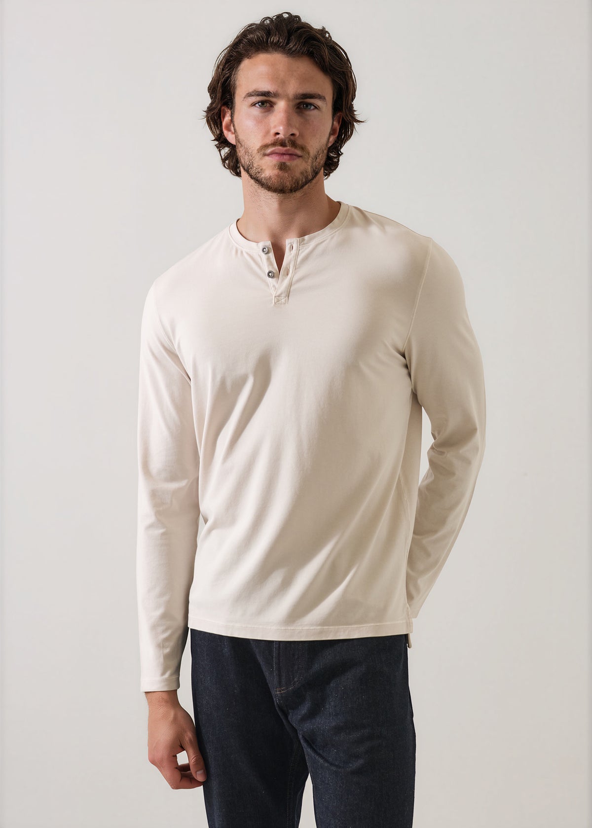 Pima Cotton Stretch Vintage Wash Henley - PATRICK ASSARAF