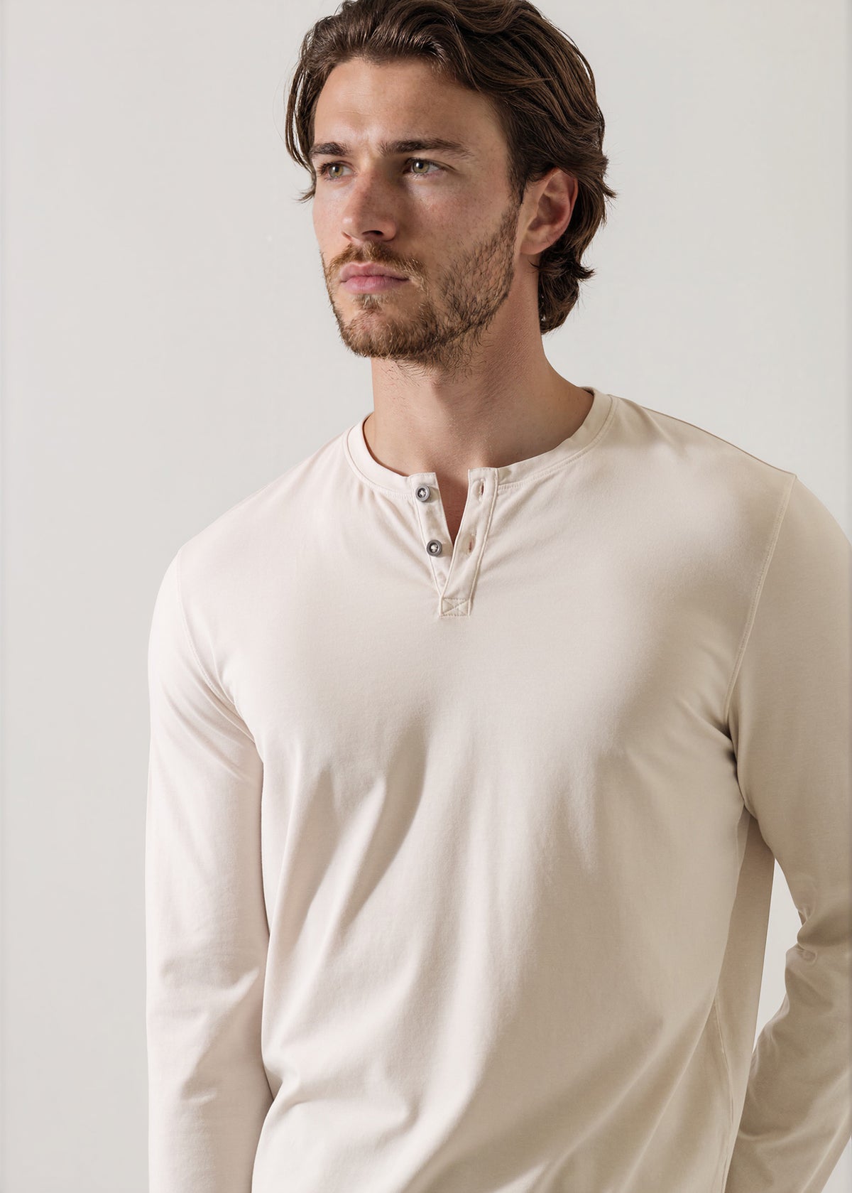 Pima Cotton Stretch Vintage Wash Henley - PATRICK ASSARAF