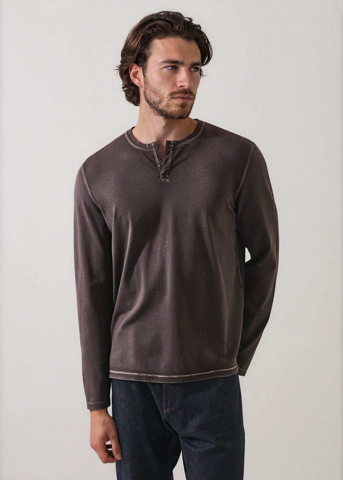 Pima Cotton Stretch Vintage Wash Henley - PATRICK ASSARAF