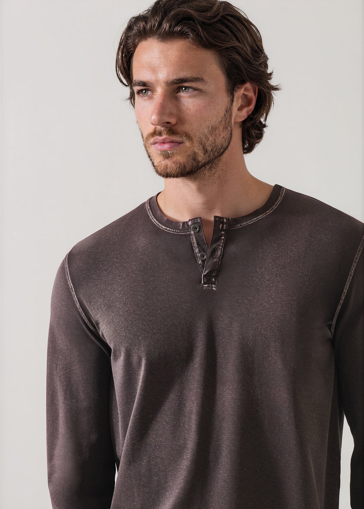 Pima Cotton Stretch Vintage Wash Henley - PATRICK ASSARAF