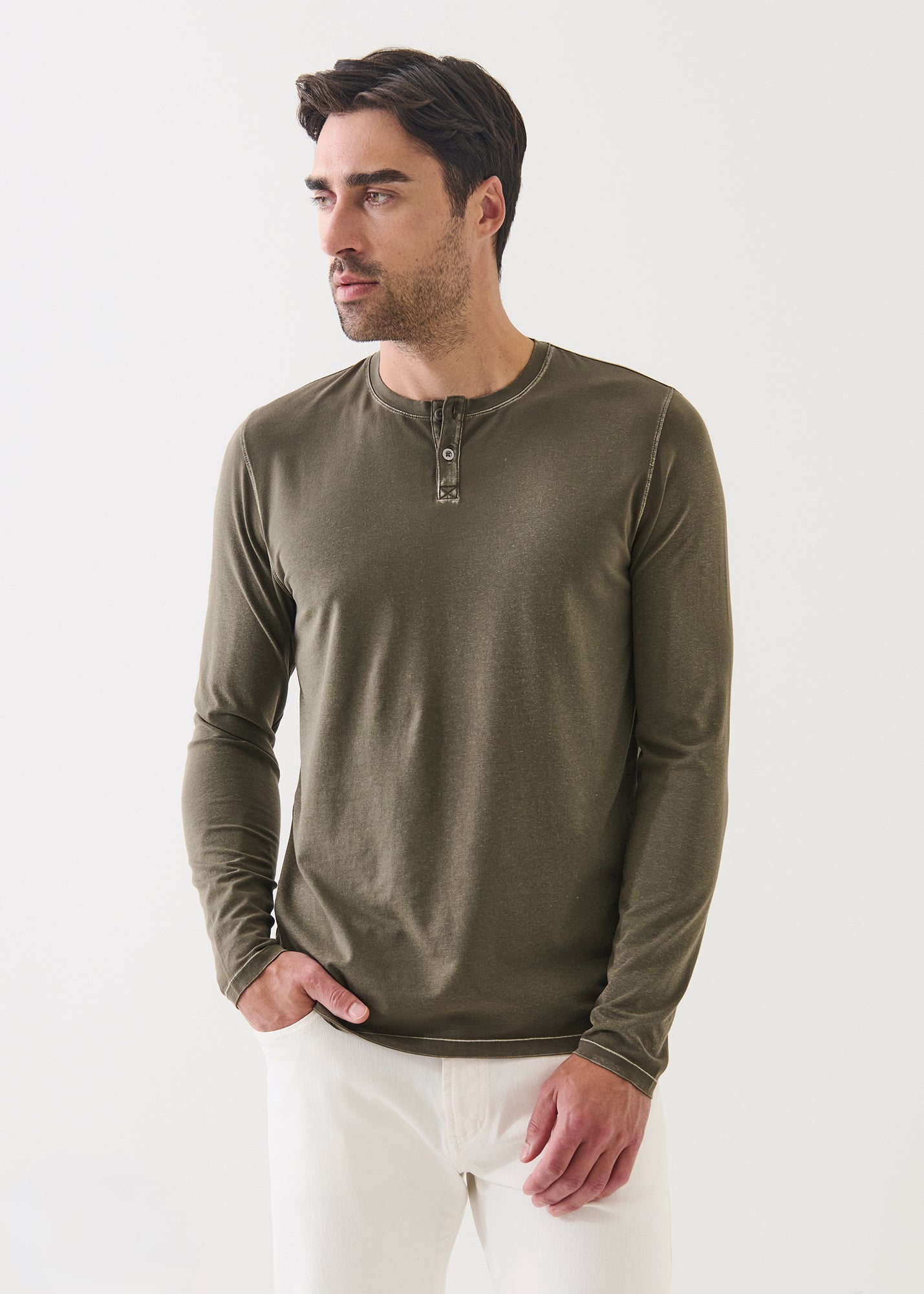 Pima Cotton Stretch Vintage Wash Henley - PATRICK ASSARAF