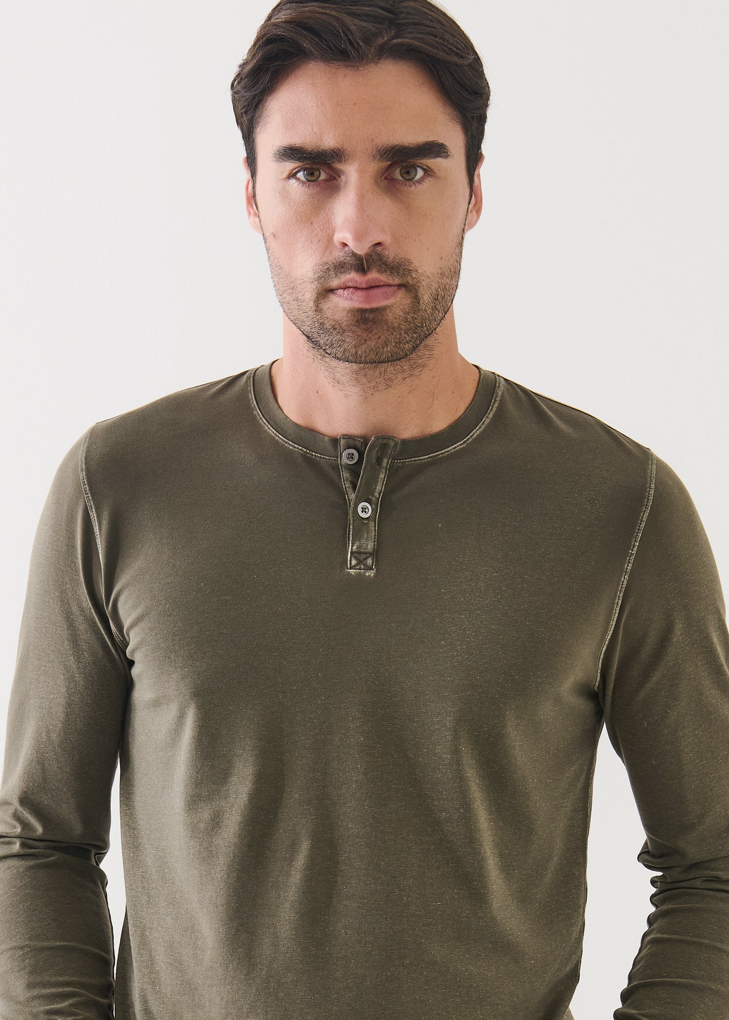 Pima Cotton Stretch Vintage Wash Henley - PATRICK ASSARAF