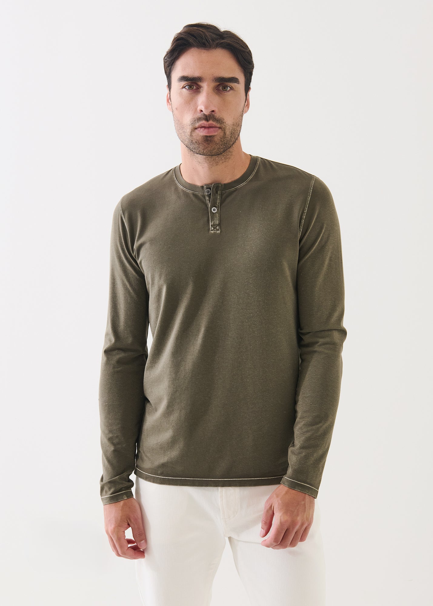 Pima Cotton Stretch Vintage Wash Henley - PATRICK ASSARAF