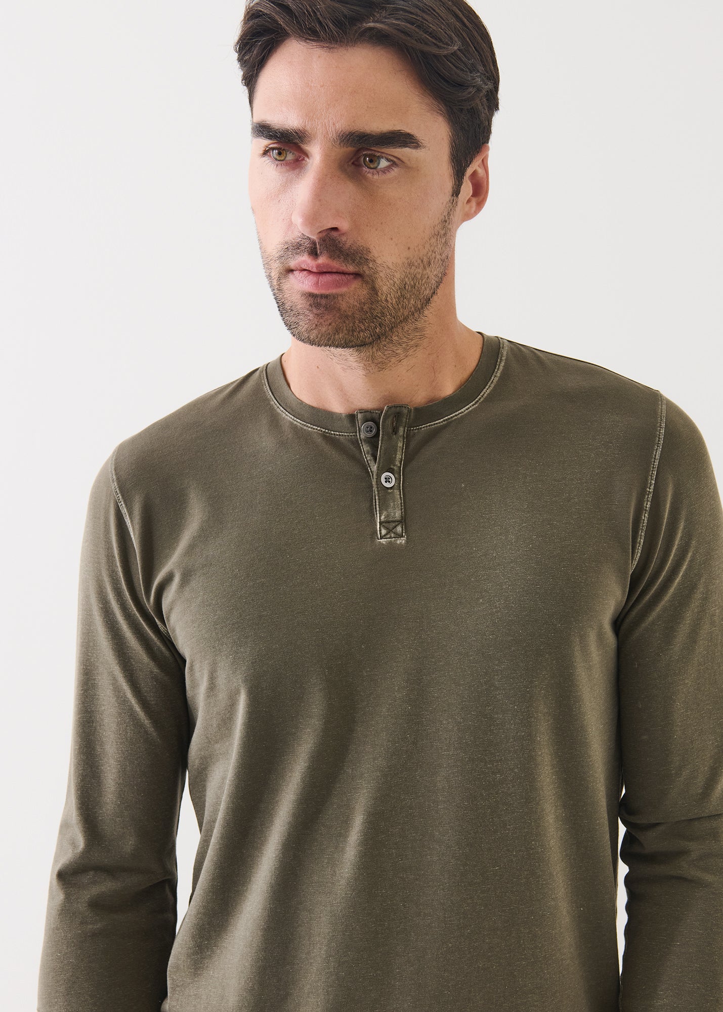 Pima Cotton Stretch Vintage Wash Henley - PATRICK ASSARAF