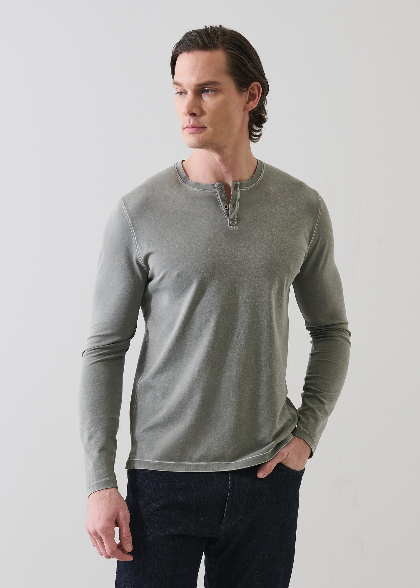 Pima Cotton Stretch Vintage Wash Henley - PATRICK ASSARAF
