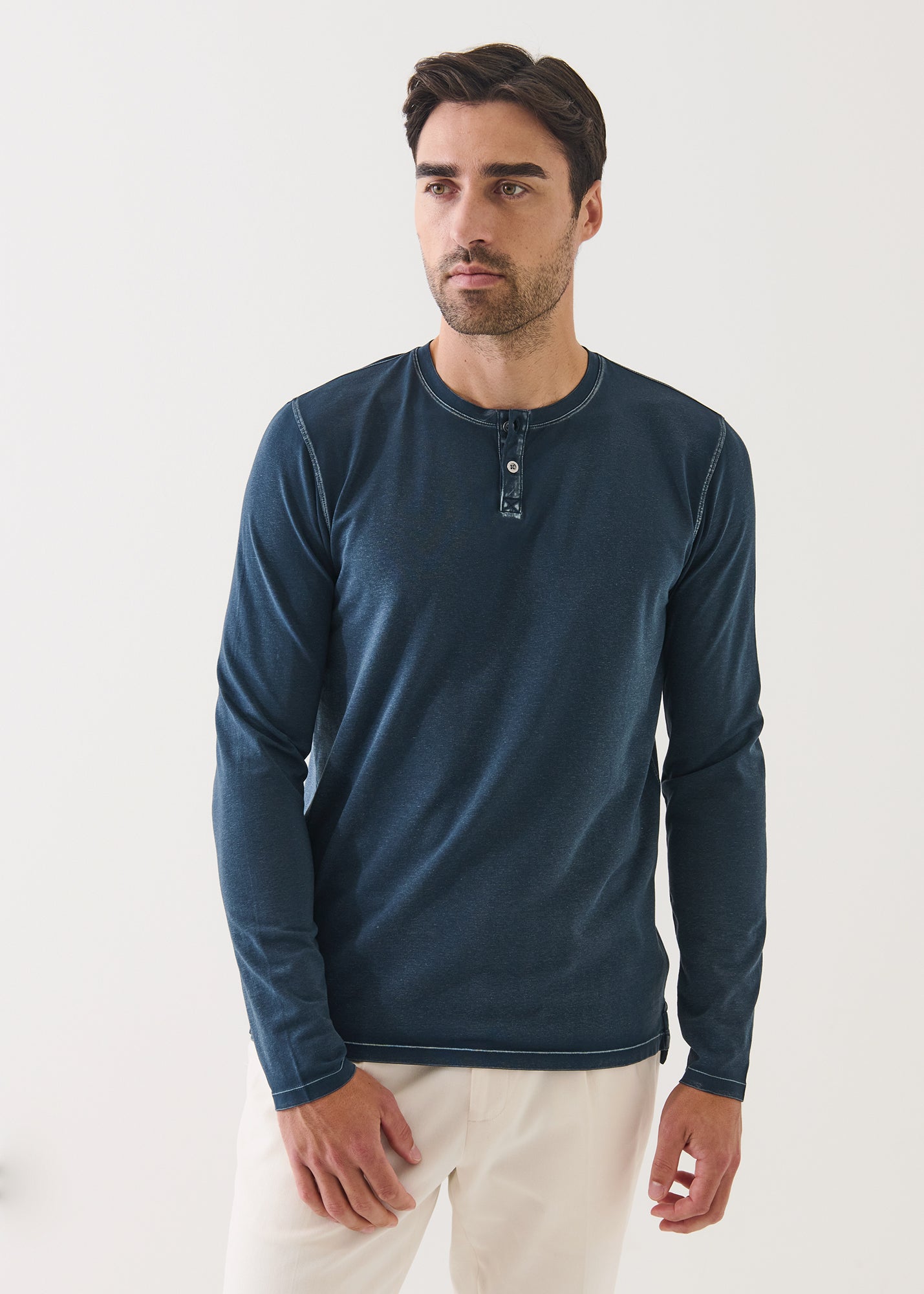Pima Cotton Stretch Vintage Wash Henley - PATRICK ASSARAF