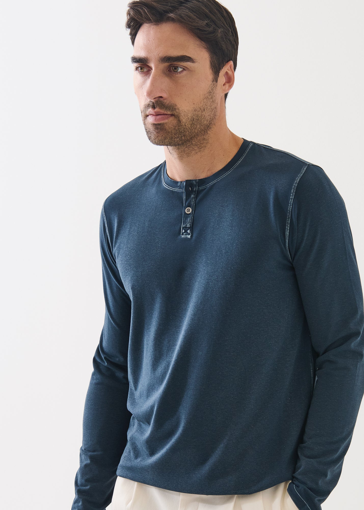 Pima Cotton Stretch Vintage Wash Henley - PATRICK ASSARAF