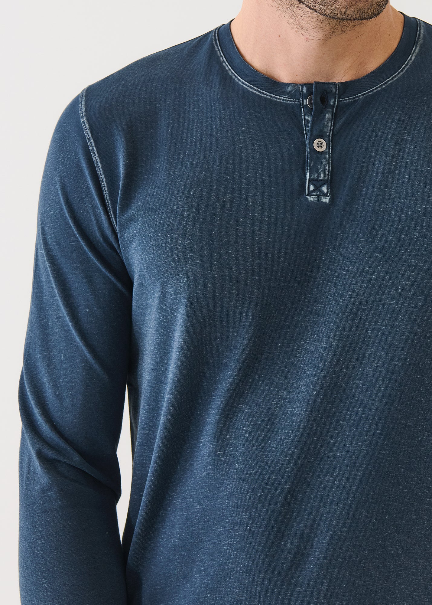 Pima Cotton Stretch Vintage Wash Henley - PATRICK ASSARAF
