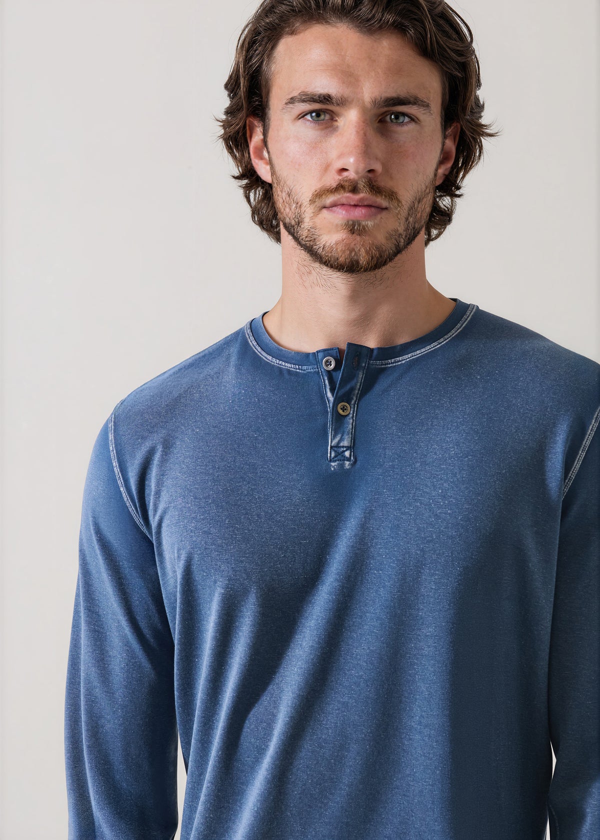 Pima Cotton Stretch Vintage Wash Henley - PATRICK ASSARAF