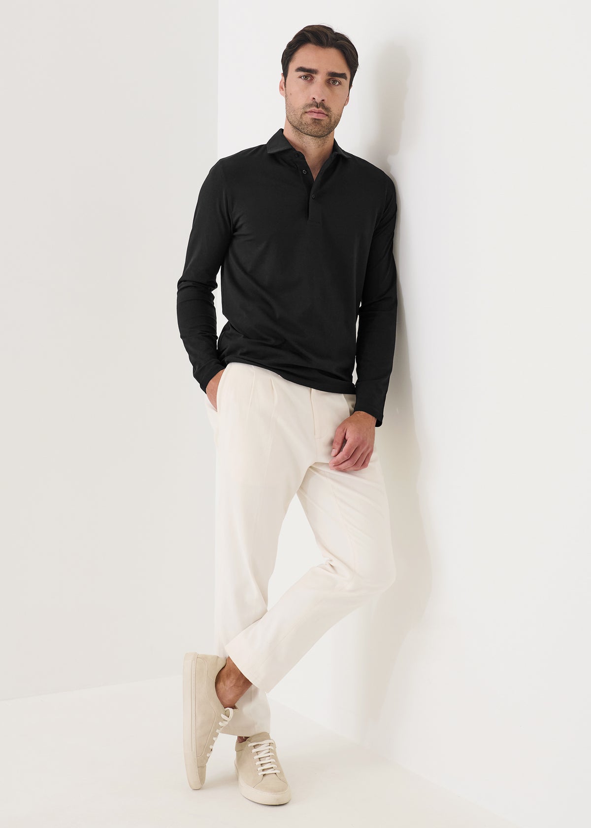 Pima Cotton Stretch Long Sleeve Polo - PATRICK ASSARAF